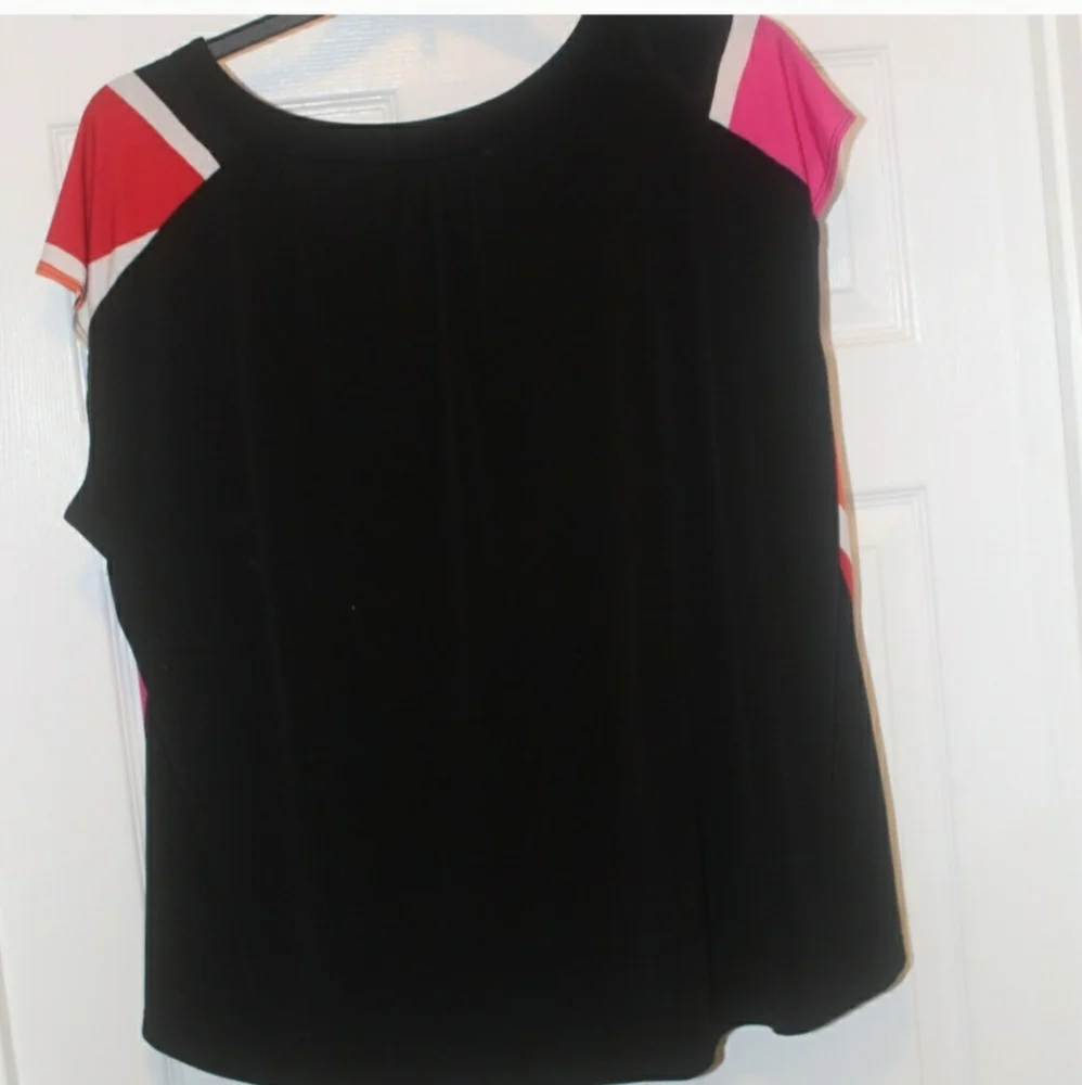 Worthington Geometric Blouse - Red, Pink, and Black, 3X - Picture 6 of 8